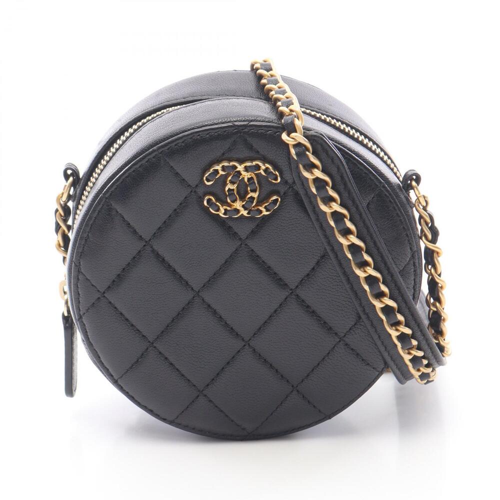 Chanel Matelasse Round Shoulder Bag Lambskin Sheepskin Black